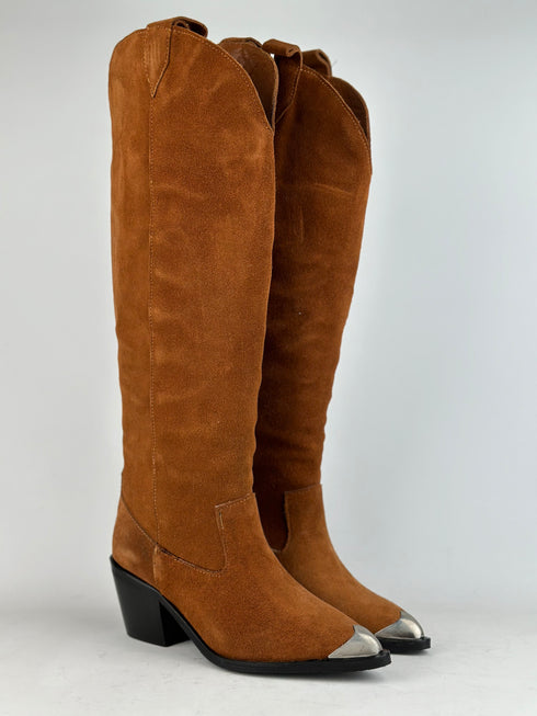 Ala Hakiki Süet Taba Kovboy Çizme